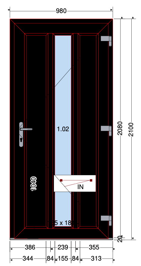 SIERDEUR VERTICAAL GLASVAK MIDDEN ZWART - 980X2100