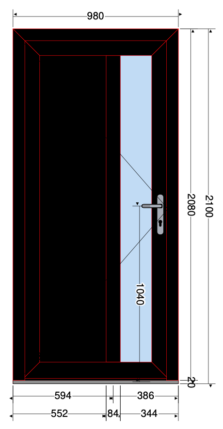 SIERDEUR VERTICAAL GLASVAK LINKS ZWART - 980X2100