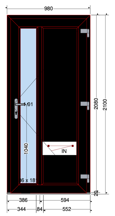 SIERDEUR VERTICAAL GLASVAK LINKS ZWART - 980X2100