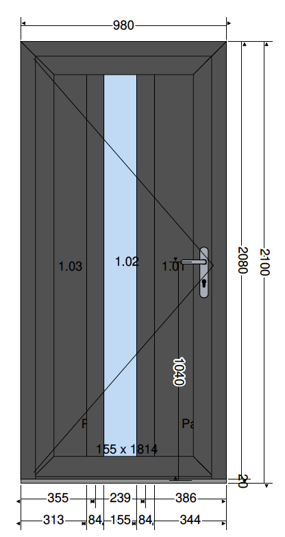 VETRO PORTA ANTRACITE - 980X2100 MM