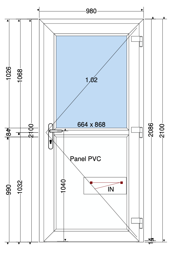 DEUR 1/2 PANEEL ANTRACIET - 980X2100 MM