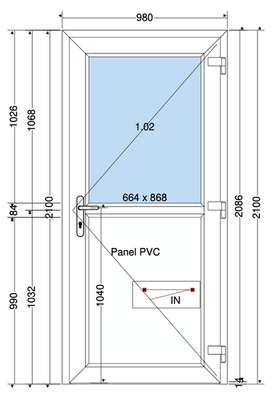 DEUR 1/2 PANEEL ANTRACIET - 980X2100 MM