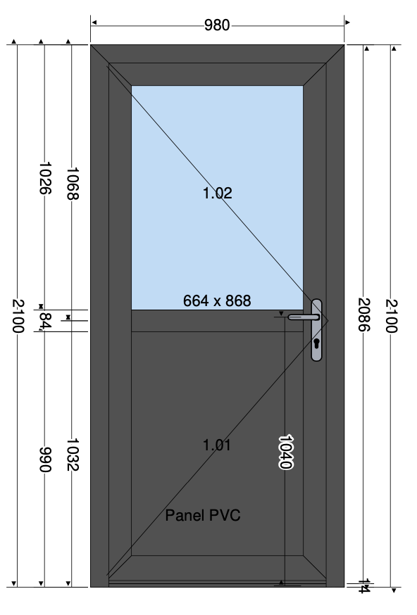 DEUR 1/2 PANEEL ANTRACIET - 980X2100 MM