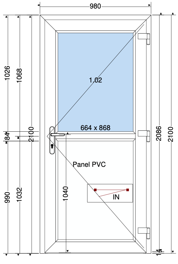 Deur 1/2 paneel wit - 980x2100 mm