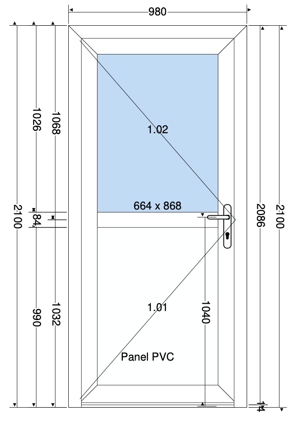 Deur 1/2 paneel wit - 980x2100 mm