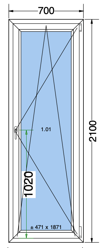 Draai/kiepraam wit - 700x2100 MM