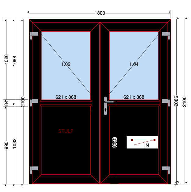 Mezzo pannello nero doppia porta - 1800x2100