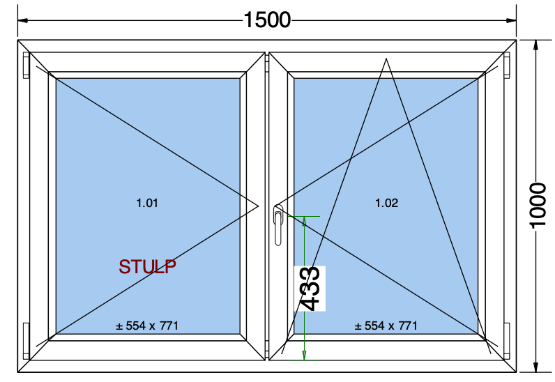 Finestra ad anta/ribalta a 2 ante grigio antracite - 1500x1000 mm