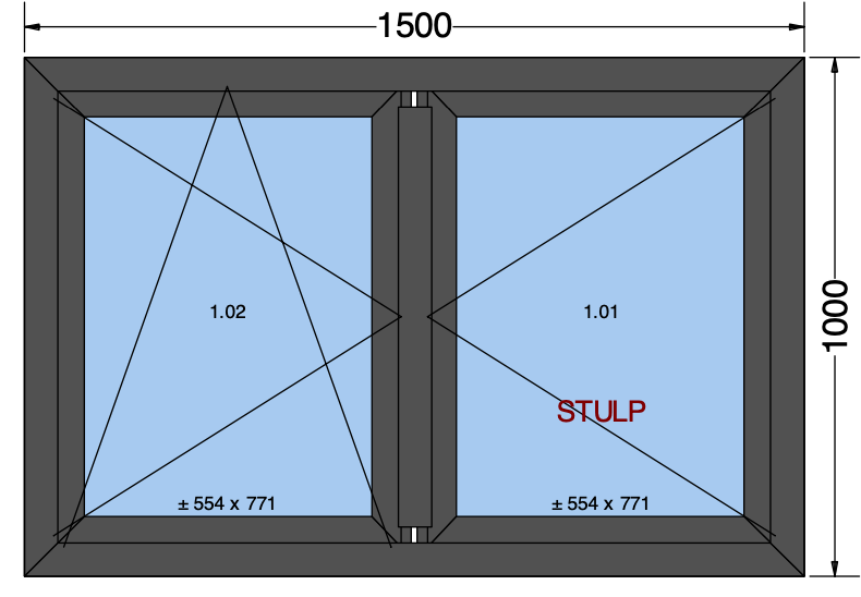 Finestra ad anta/ribalta a 2 ante grigio antracite - 1500x1000 mm