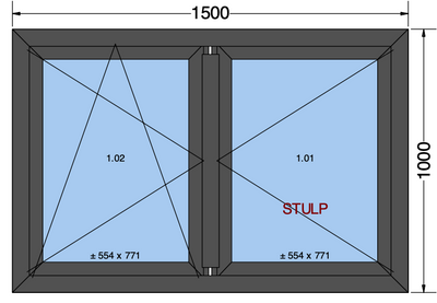 Finestra ad anta/ribalta a 2 ante grigio antracite - 1500x1000 mm