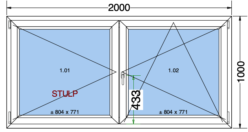 Finestra ad anta/ribalta a 2 ante grigio antracite - 2000x1000 mm