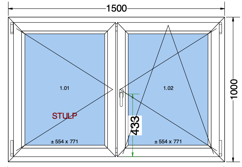 Finestra ad anta/ribalta a 2 ante bianca - 1500x1000 mm