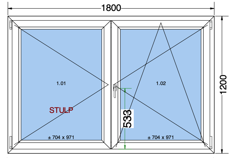 Finestra ad anta/ribalta a 2 ante bianca - 1800x1200 mm