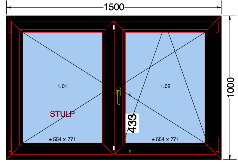 Finestra ad anta/ribalta a 2 ante nera 1500x1000 mm