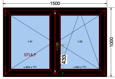 Draai/kiepraam met 2 vleugels zwart 1500x1000 mm