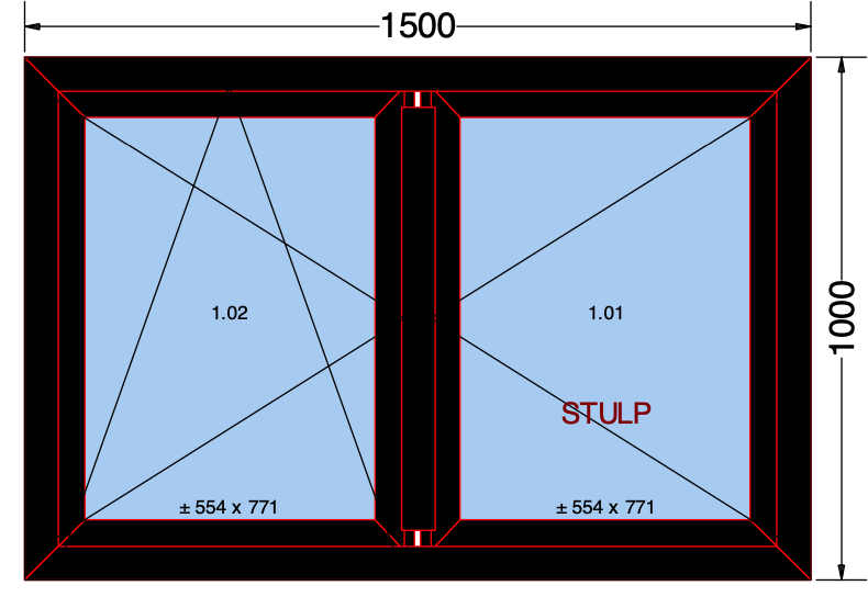 Draai/kiepraam met 2 vleugels zwart 1500x1000 mm