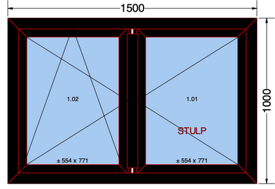 Finestra ad anta/ribalta a 2 ante nera 1500x1000 mm