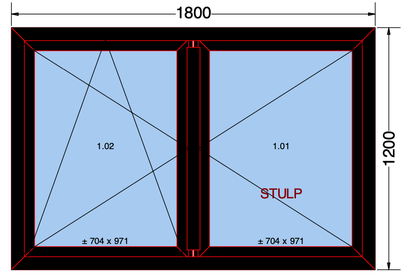 Draai/kiepraam met 2 vleugels zwart 1800x1200 mm