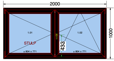 Draai/kiepraam met 2 vleugels zwart 2000x1000 mm