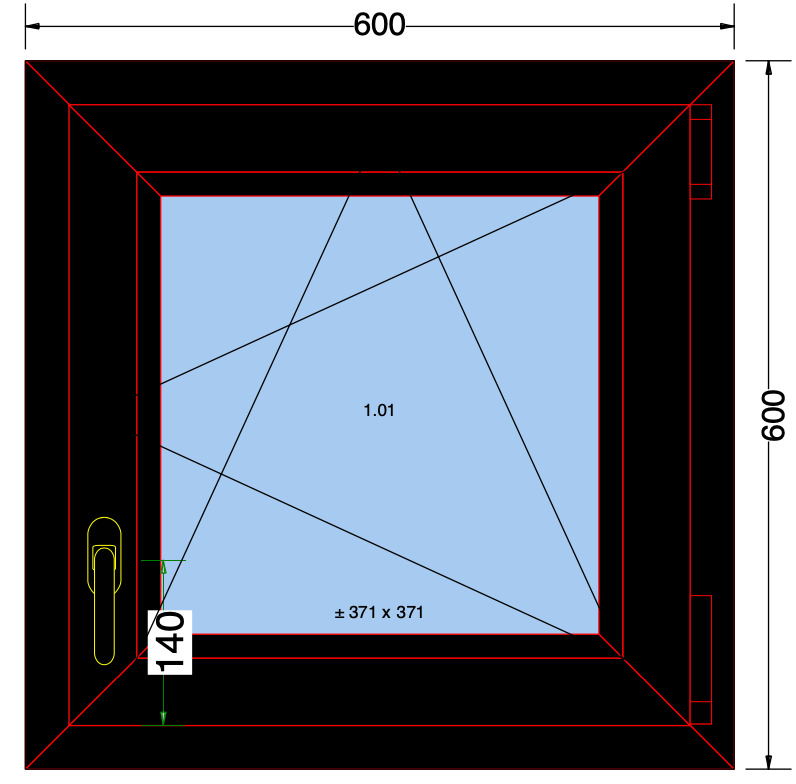 Finestra ad anta/ribalta nera - 600x600mm